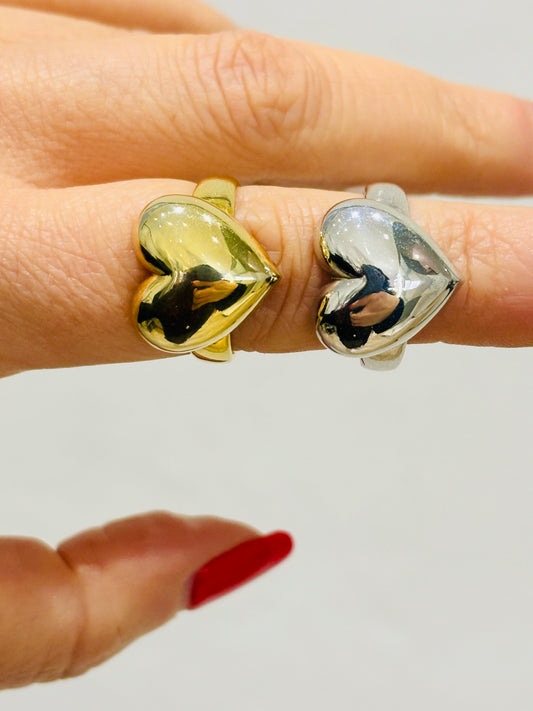 Anello cuore bombè argento